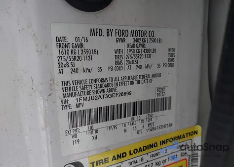 2016 Ford Expedition Limited from USA, damaged, VIN 1FMJU2AT3GEF28699